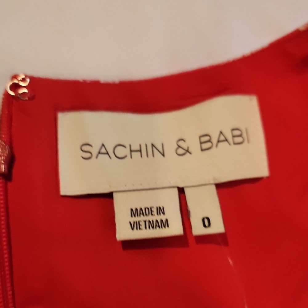 Sachin + Babi Coral-Red Floral Asymmetrical Wrap Dress - Picture 9 of 13